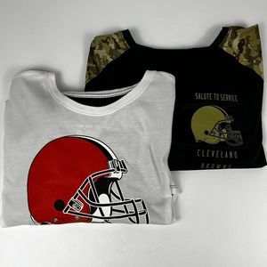 Cleveland Browns Lot Of 2 T Shirts Nike Dri Fit Mens XL NFL Camo Sleeve Spellout